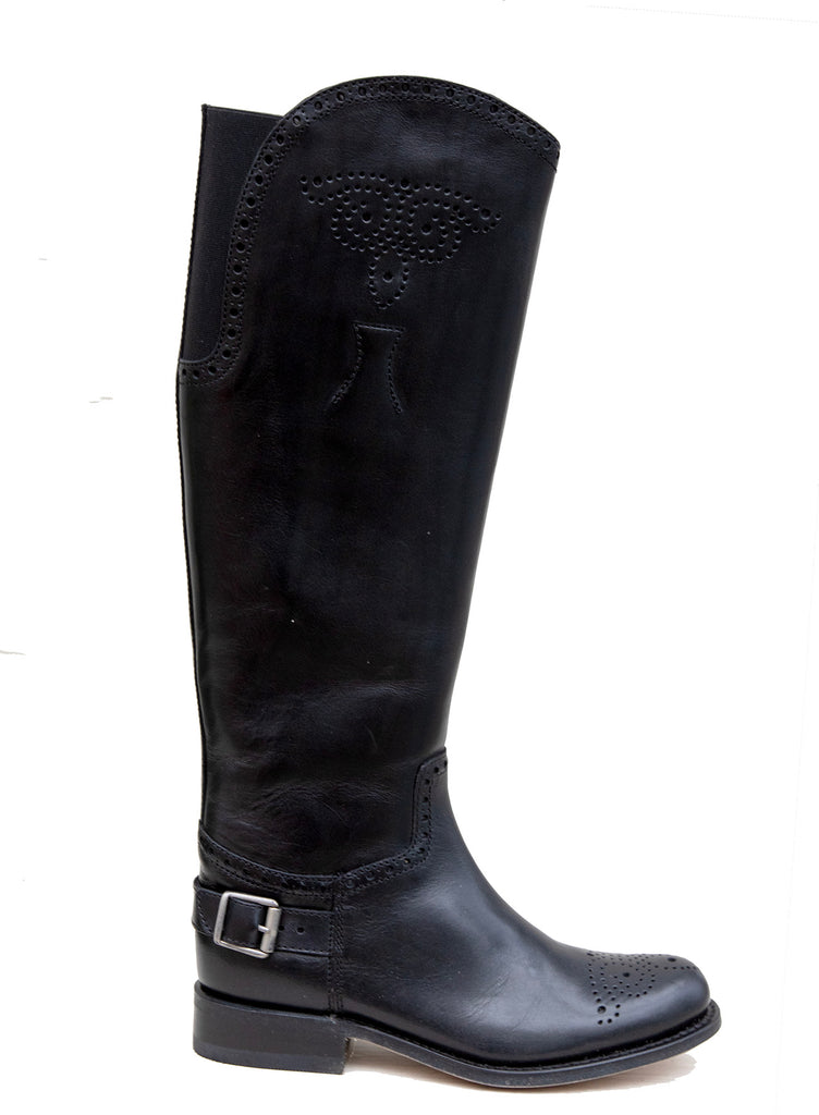 Black Riding Boot with Brogue toe
