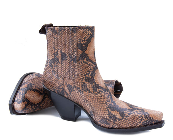 Brown snake print ankle boots best sale