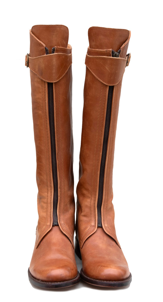 Tan front zip Riding Boots