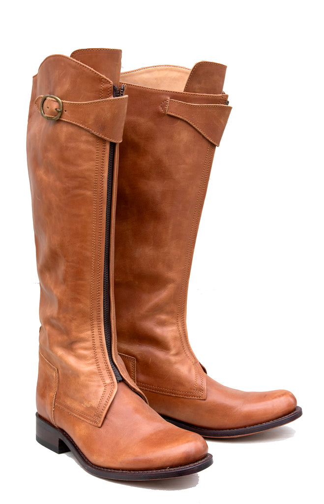 Tan front zip Riding Boots